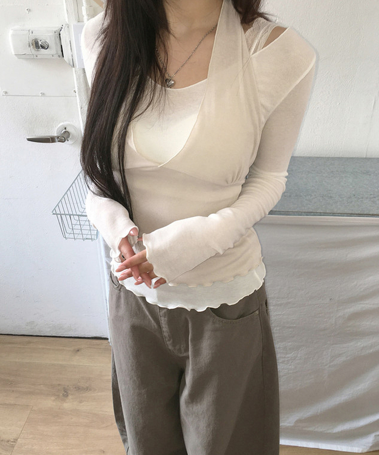 【SET】フリルレイヤードトップ IVORY