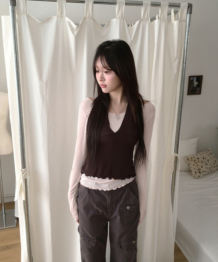 【SET】フリルレイヤードトップ PINK