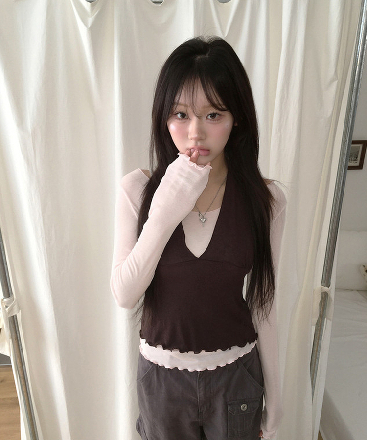 【SET】フリルレイヤードトップ PINK