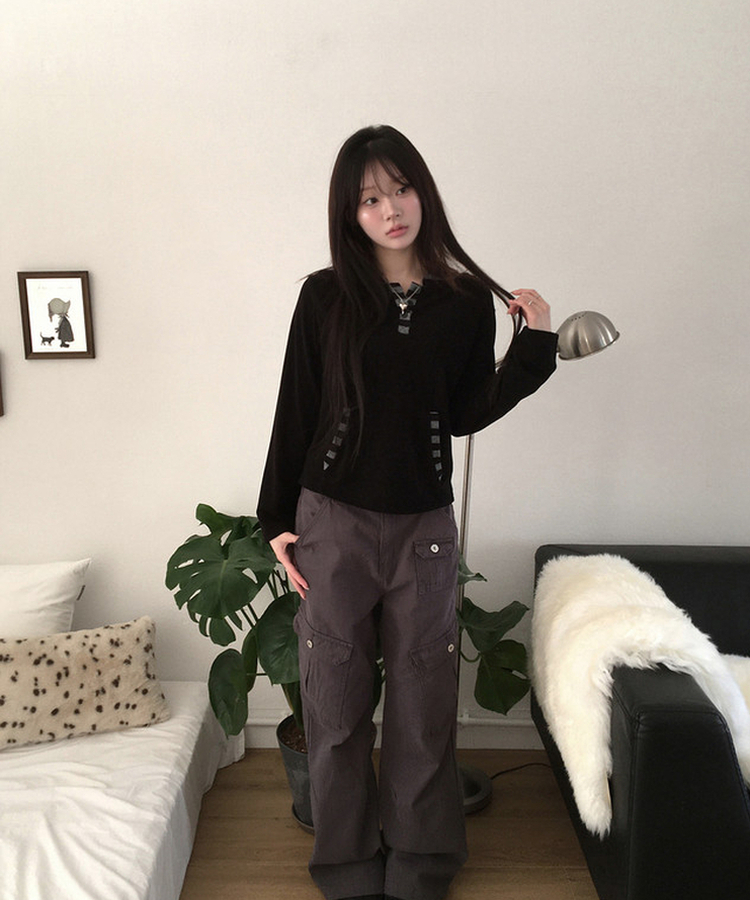 ボーダーフードトップス BLACK