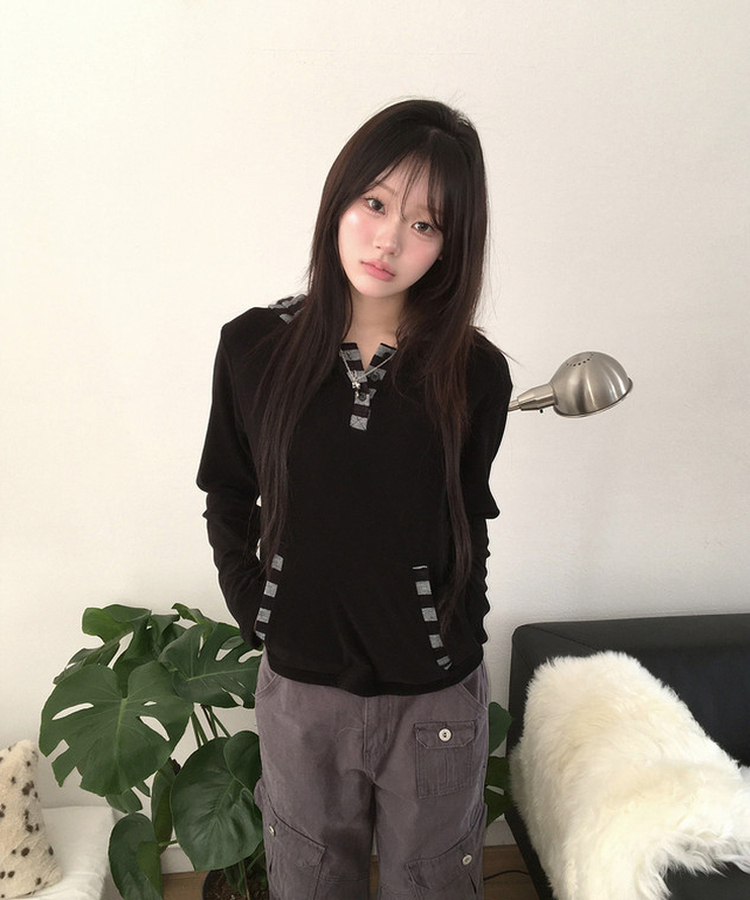 ボーダーフードトップス BLACK