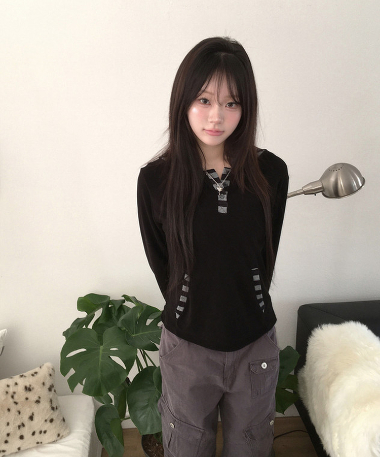 ボーダーフードトップス BLACK