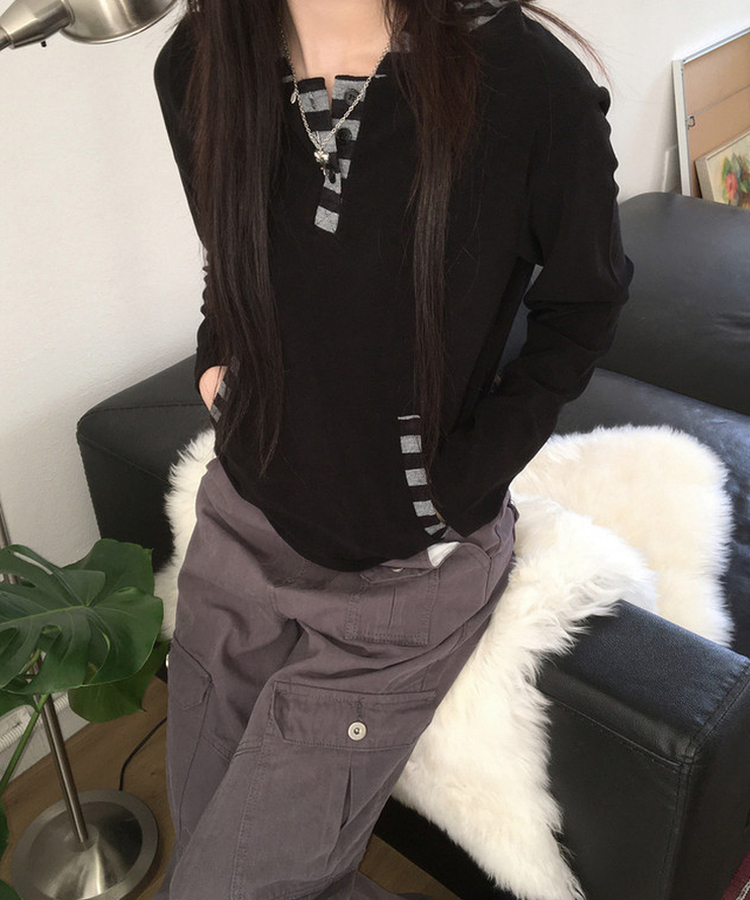 ボーダーフードトップス BLACK