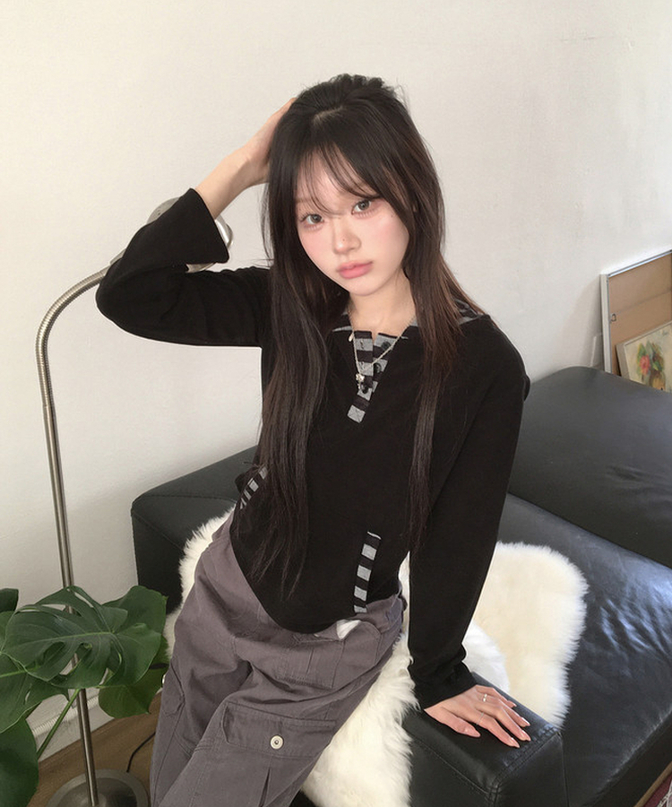 ボーダーフードトップス BLACK