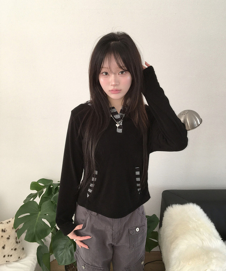 ボーダーフードトップス BLACK