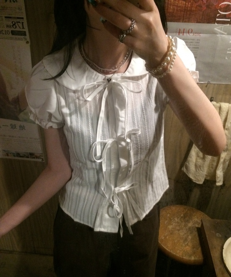 ガーリーリボンブラウス WHITE