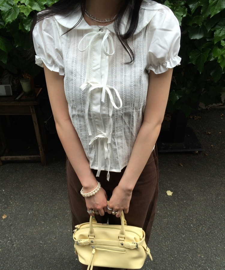 ガーリーリボンブラウス WHITE