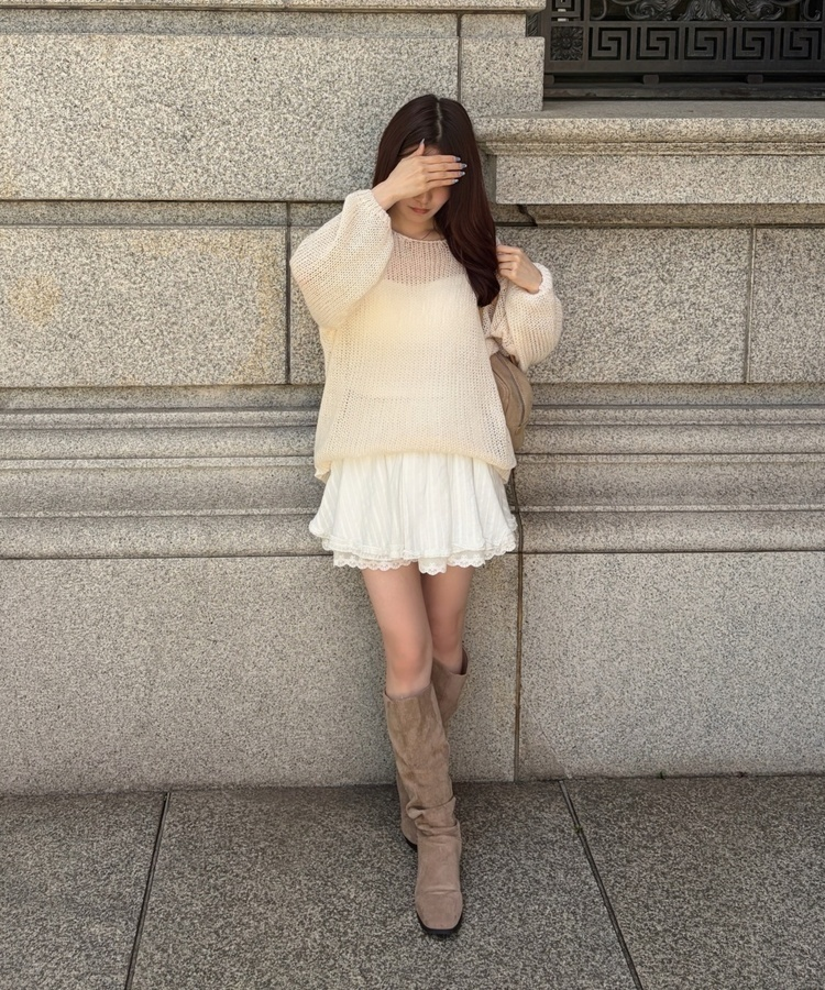 레이스 플레어 미니 스커트 아이보리