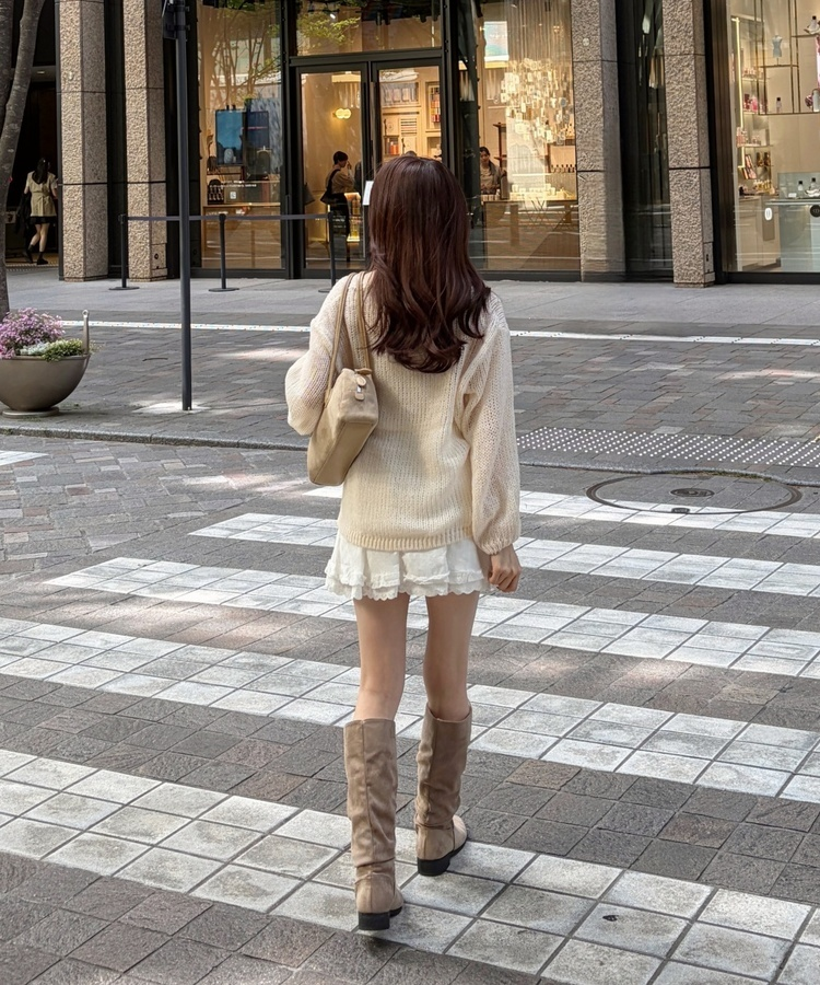 레이스 플레어 미니 스커트 아이보리