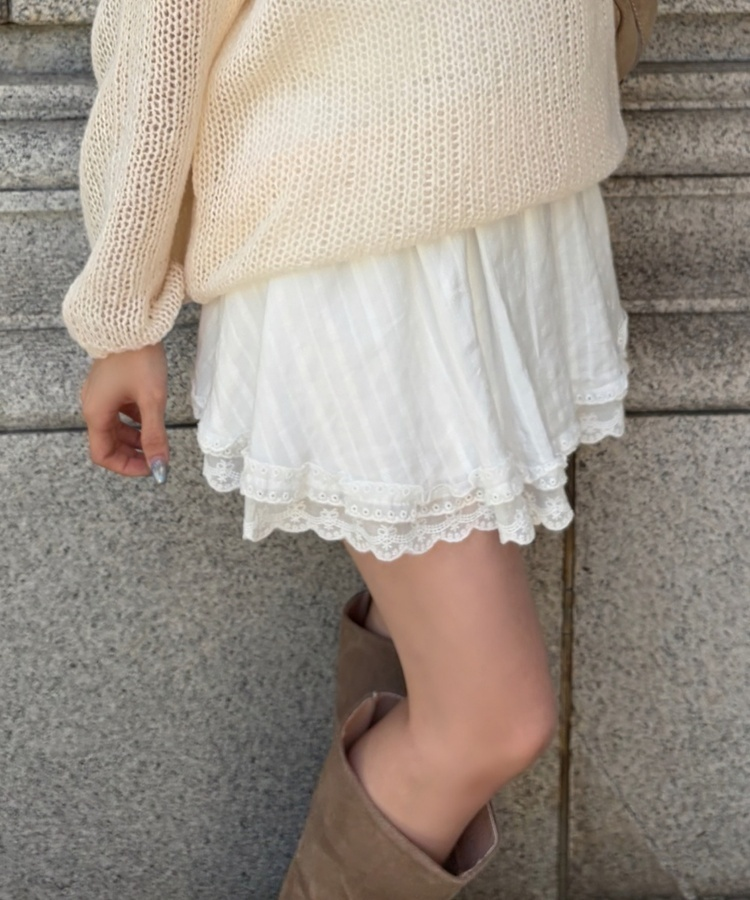 레이스 플레어 미니 스커트 아이보리