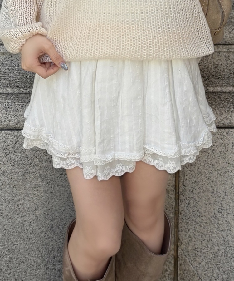 레이스 플레어 미니 스커트 아이보리