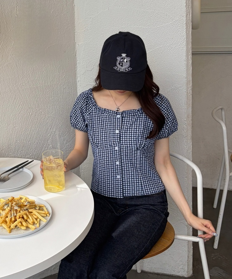 깅엄체크 블라우스 체크