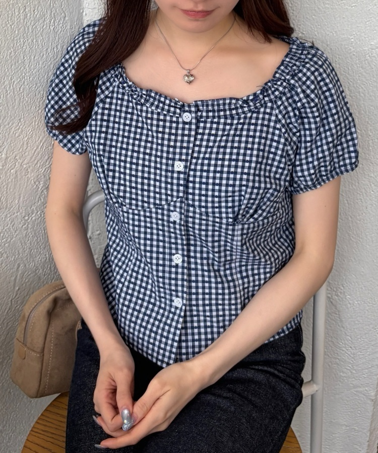 깅엄체크 블라우스 체크