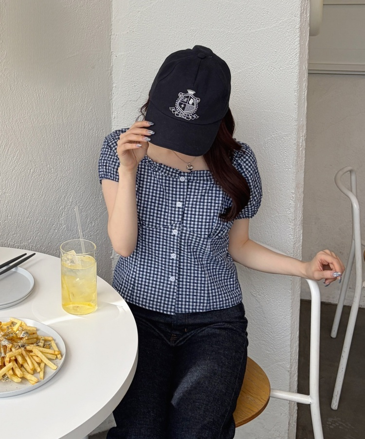 깅엄체크 블라우스 체크