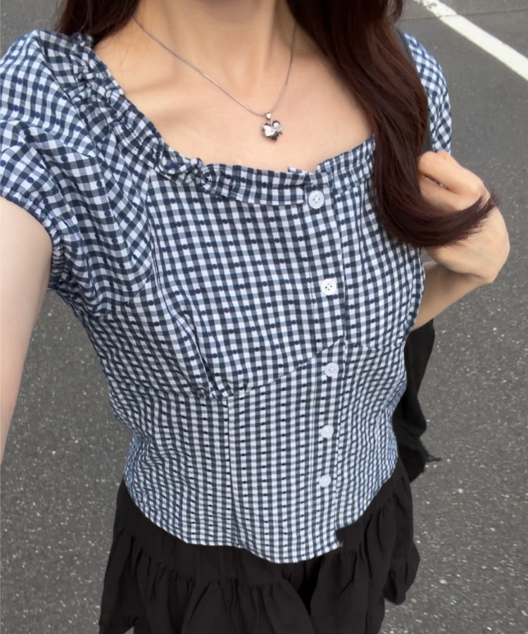 깅엄체크 블라우스 체크