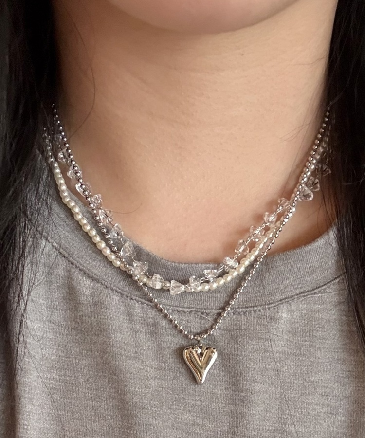 ハートチャーム3連レイヤードネックレス SILVER