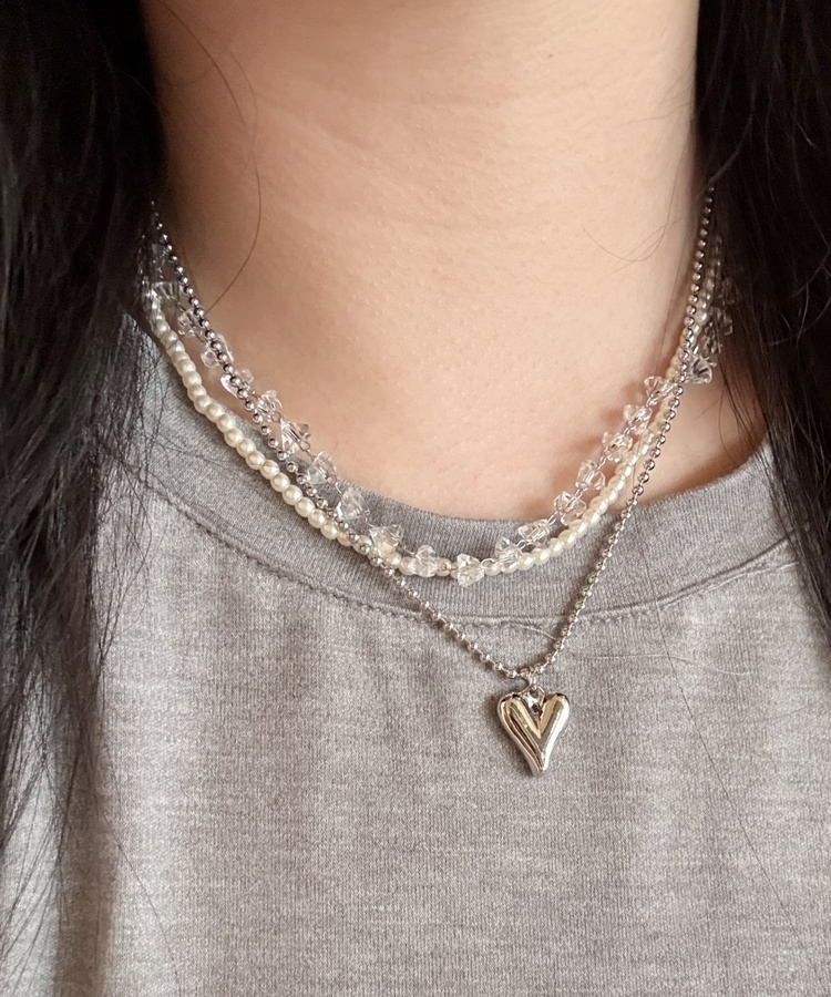 ハートチャーム3連レイヤードネックレス SILVER