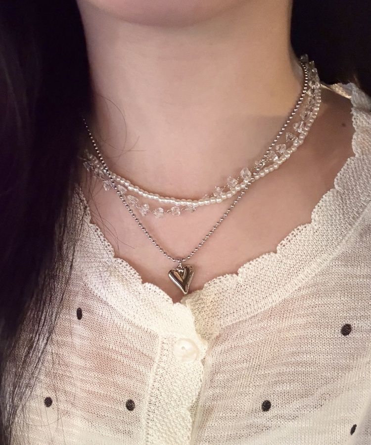 ハートチャーム3連レイヤードネックレス SILVER