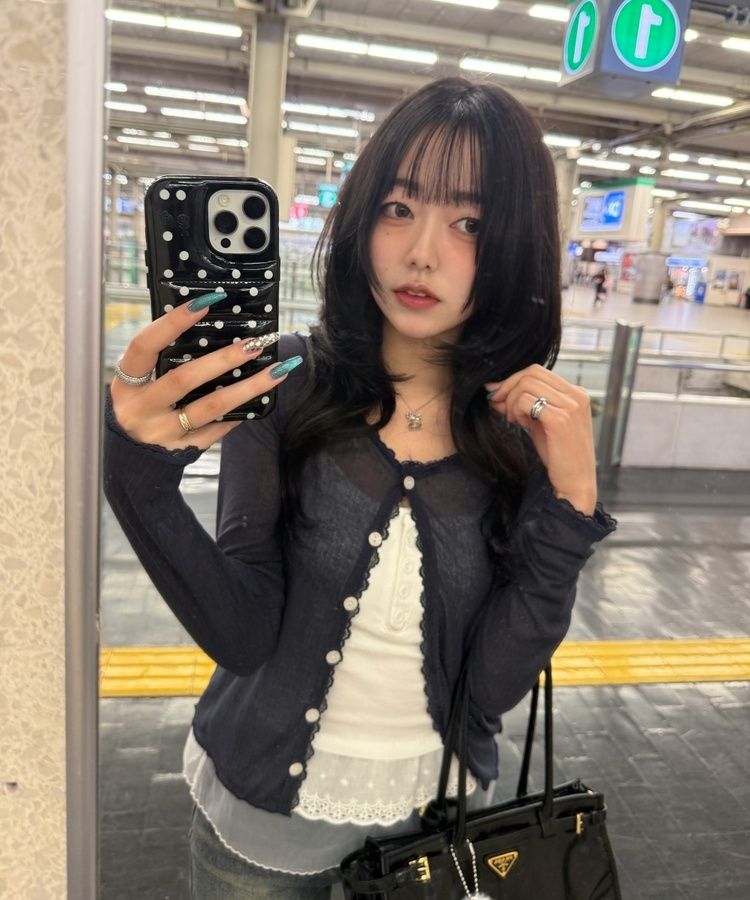 여리핏 시스루 가디건 네이비