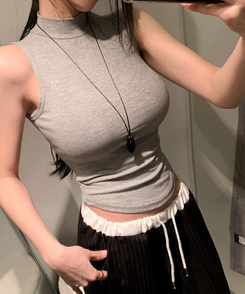 モックネックリブキャミソールトップス(8color) GREY