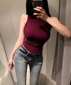 モックネックリブキャミソールトップス(8color) RED