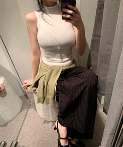 モックネックリブキャミソールトップス(8color) IVORY