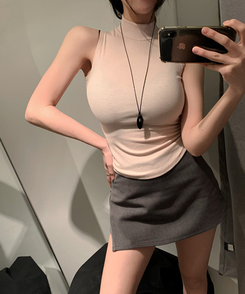 モックネックリブキャミソールトップス(8color) BEIGE