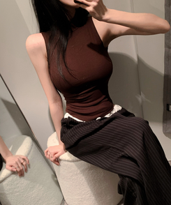 モックネックリブキャミソールトップス(8color) WINE