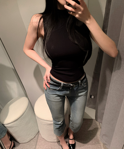 モックネックリブキャミソールトップス(8color) BLACK