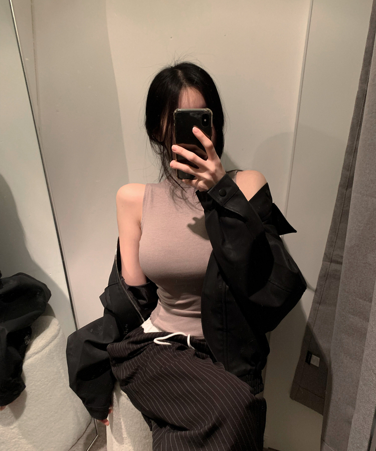 モックネックリブキャミソールトップス(8color) BROWN