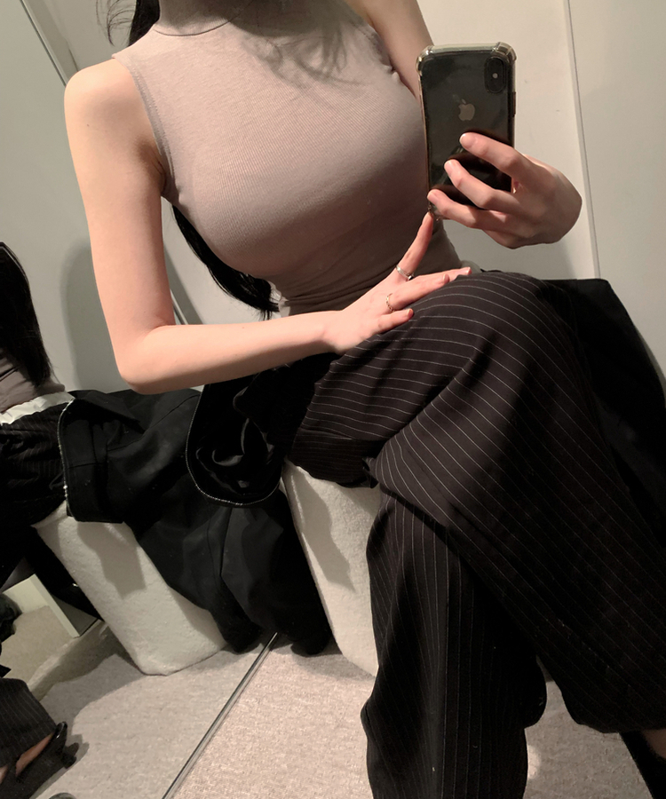 モックネックリブキャミソールトップス(8color) BROWN