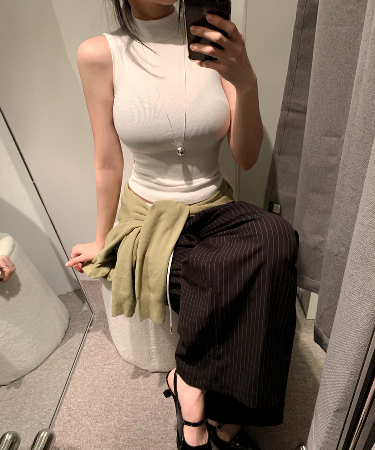 モックネックリブキャミソールトップス(8color) IVORY