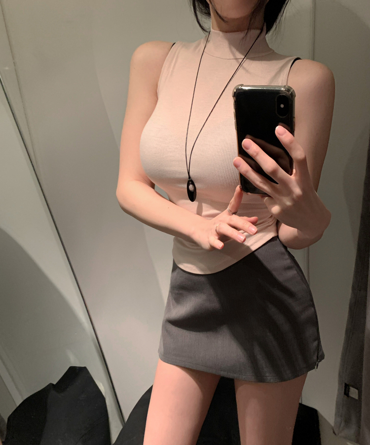 モックネックリブキャミソールトップス(8color) BEIGE