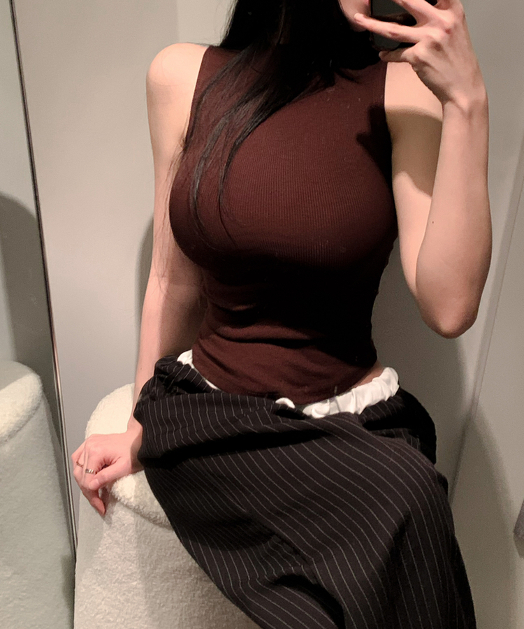 モックネックリブキャミソールトップス(8color) WINE