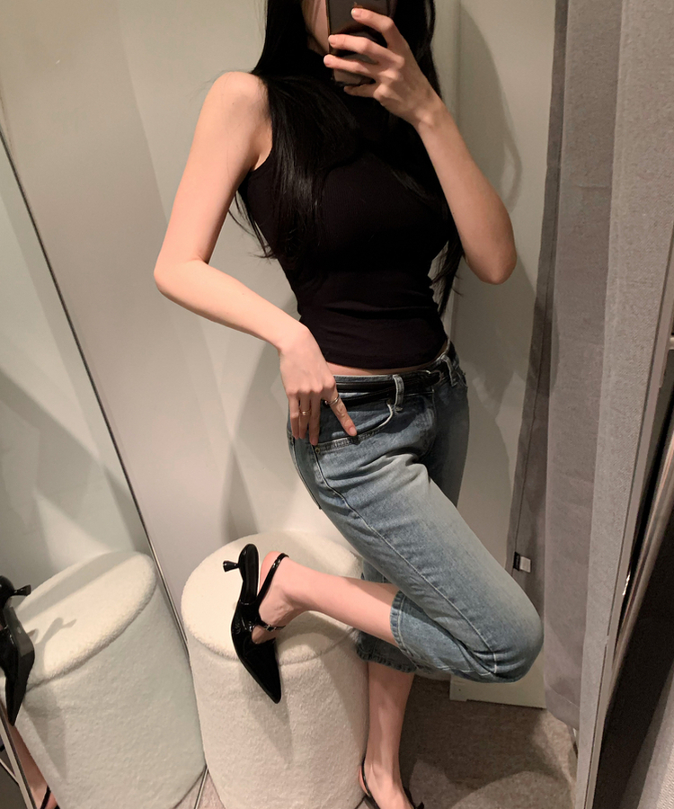 モックネックリブキャミソールトップス(8color) BLACK