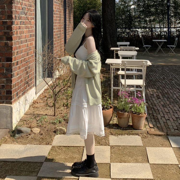 레이스 프릴 밴딩 플레어 A라인 캉캉 미디스커트 화이트 롱스커트 발레코어 벚꽃룩 봄코디 화이트