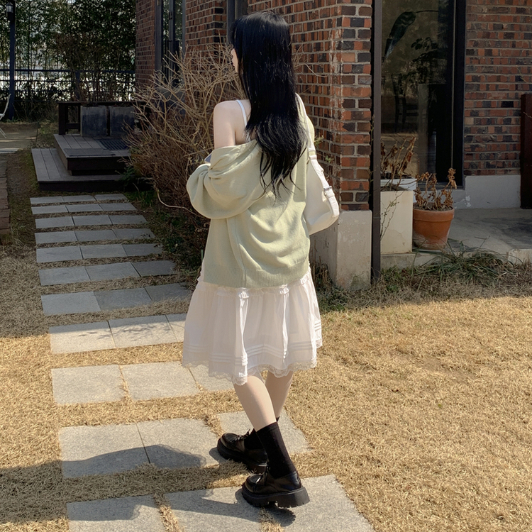 레이스 프릴 밴딩 플레어 A라인 캉캉 미디스커트 화이트 롱스커트 발레코어 벚꽃룩 봄코디 화이트