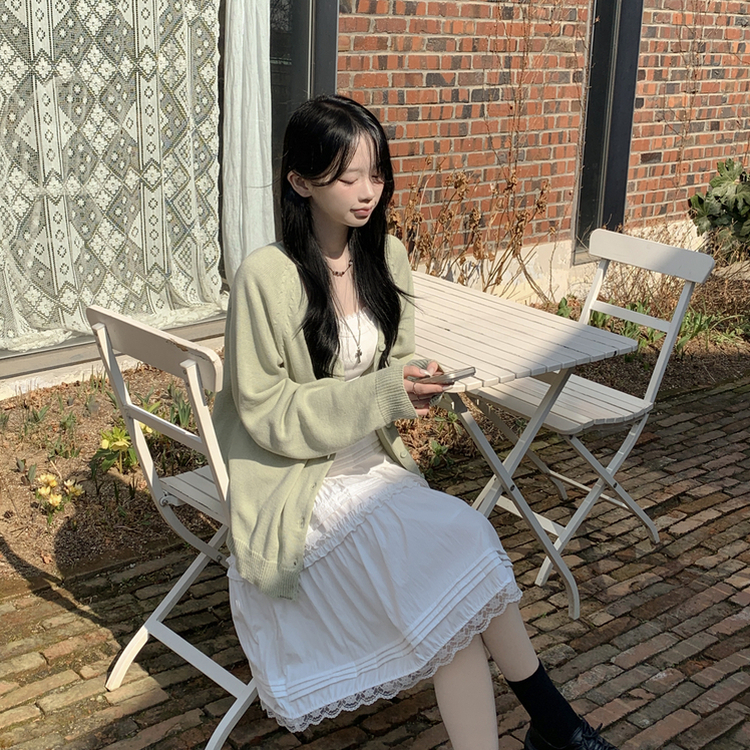 레이스 프릴 밴딩 플레어 A라인 캉캉 미디스커트 화이트 롱스커트 발레코어 벚꽃룩 봄코디 화이트