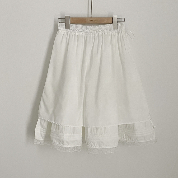 레이스 프릴 밴딩 플레어 A라인 캉캉 미디스커트 화이트 롱스커트 발레코어 벚꽃룩 봄코디