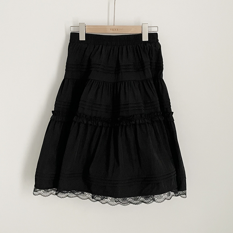 레이스 프릴 밴딩 플레어 A라인 캉캉 미디스커트 화이트 롱스커트 발레코어 벚꽃룩 봄코디