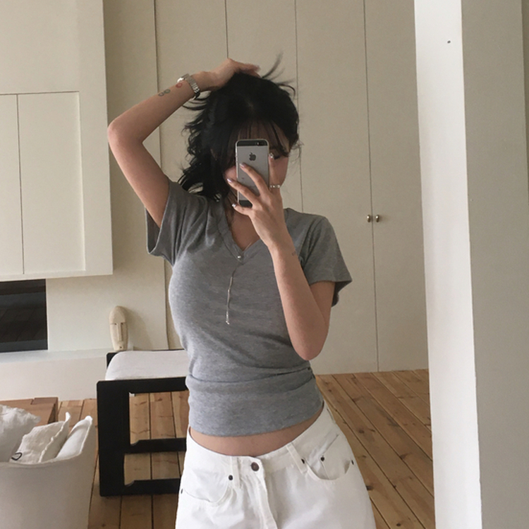 デイリーVネック半袖Tシャツ(6color) GREY