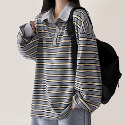 ワッフルボーダートレーナー GREY