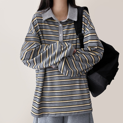 ワッフルボーダートレーナー GREY