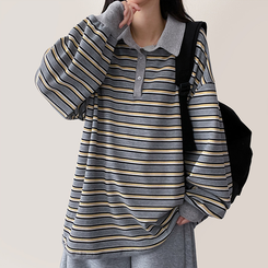 ワッフルボーダートレーナー GREY