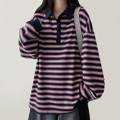 ワッフルボーダートレーナー NAVY