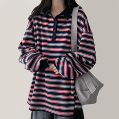 ワッフルボーダートレーナー NAVY