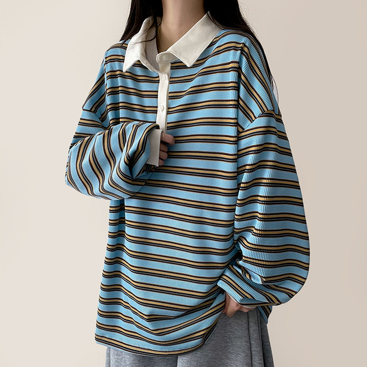 ワッフルボーダートレーナー SKY BLUE