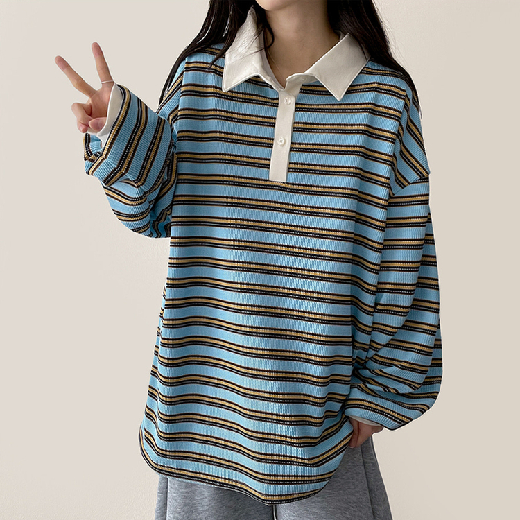 ワッフルボーダートレーナー SKY BLUE