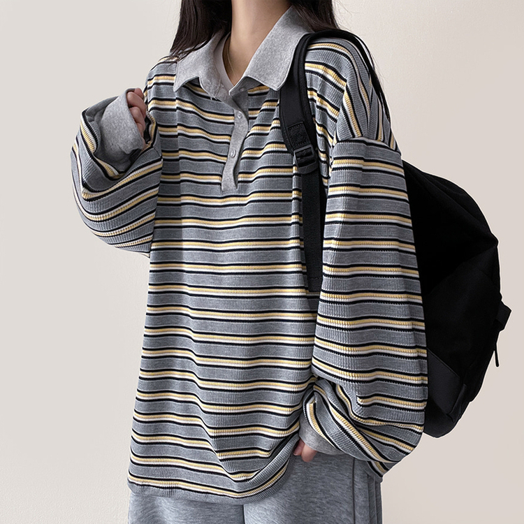 ワッフルボーダートレーナー GREY