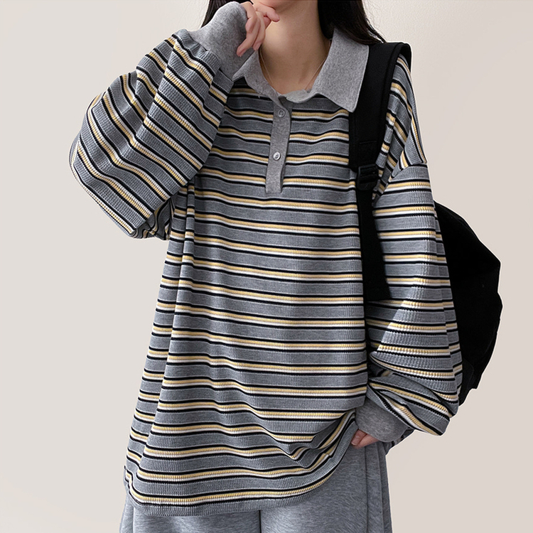 ワッフルボーダートレーナー GREY